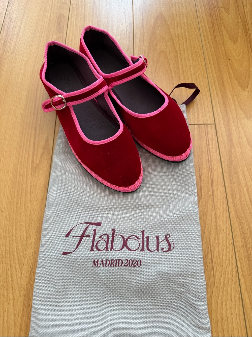 Flabolus Red & Pink velvet Mary Jane Flats